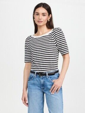 Nation LTD Deana Stripe Envelope Puff Sleeve T-Shirt XS Preppy Cottage Capsule